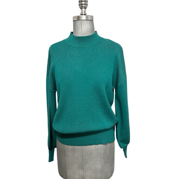 Zesica Mock Turtle Neck Puff Sleeve Turquoise Sweater Size S - Picture 1 of 10